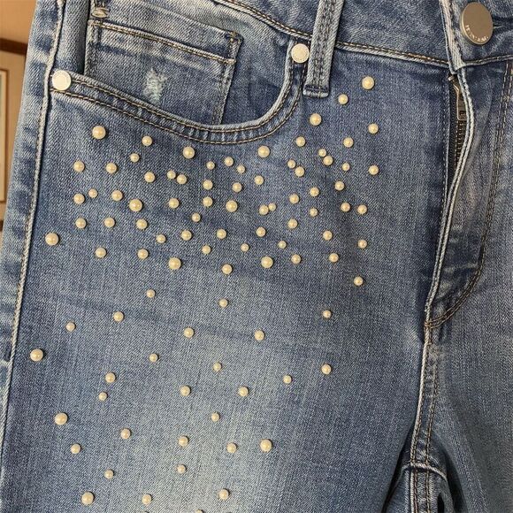 Seven7 Women's Mid Rise Skinny Jeans Pearl Embellished Blue Size 8 - Picture 3 of 11